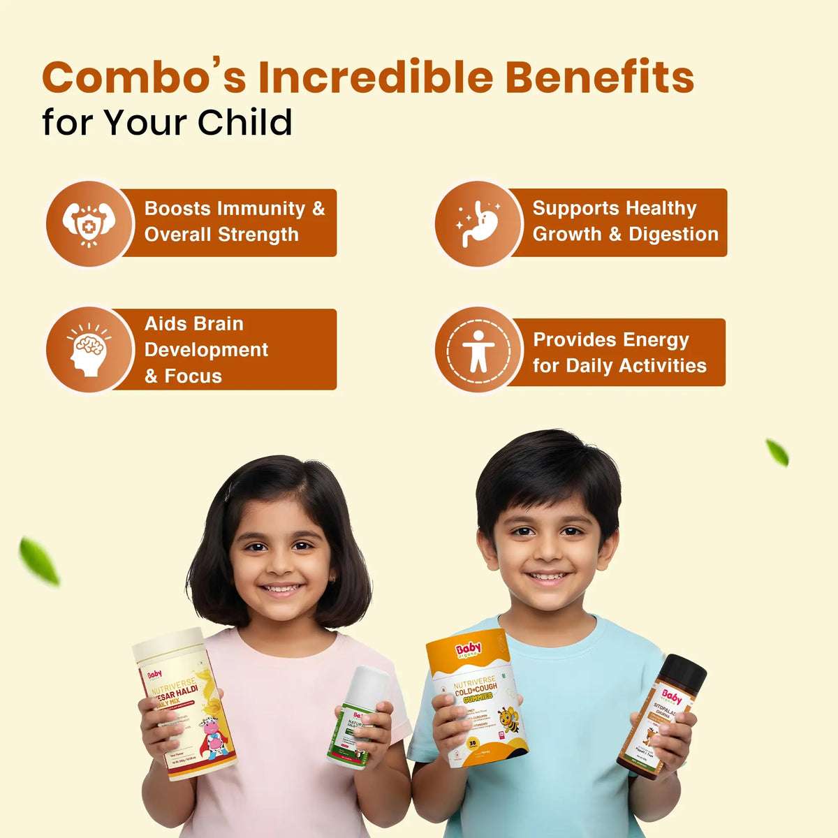 Cold Wellness Combo for Kids | Cold & Cough Gummies + Sitopaladi Churna + Cold Roll-On + Kesar Haldi Milk Mix