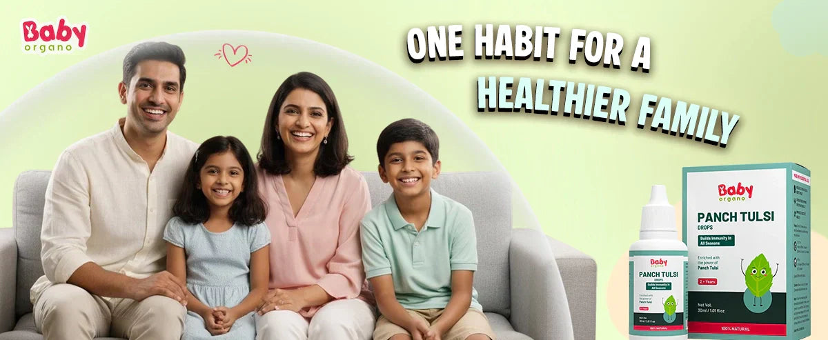 Modern family including BabyOrgano Panch Tulsi Drops in daily routine for better health