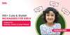 Blog banner for nicknames for girls – cartoon baby girl with speech bubbles (Bebo, Angel, Chikki)