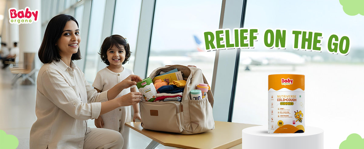 Ayurvedic cold and cough gummies for kids used during travel by mothers for natural respiratory support