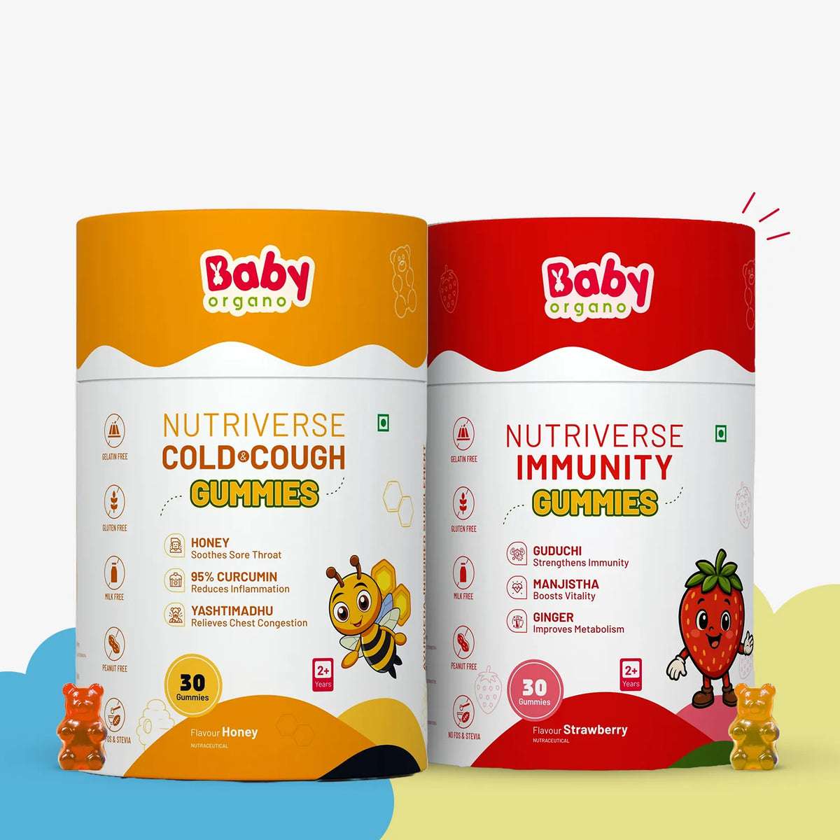 Nutriverse Gummies Combo for Kids | Nutriverse Cold & Cough Gummies + Nutriverse Immunity Gummies (30 Gummies/Pack)