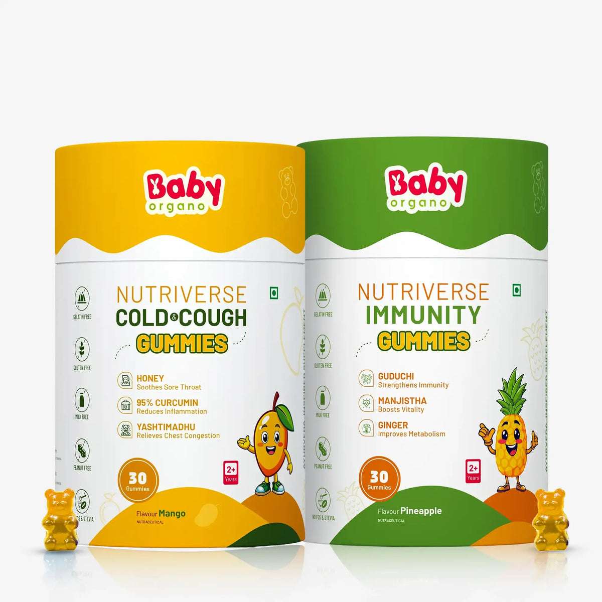 Nutriverse Gummies Combo for Kids | Nutriverse Cold & Cough Gummies + Nutriverse Immunity Gummies (30 Gummies/Pack)