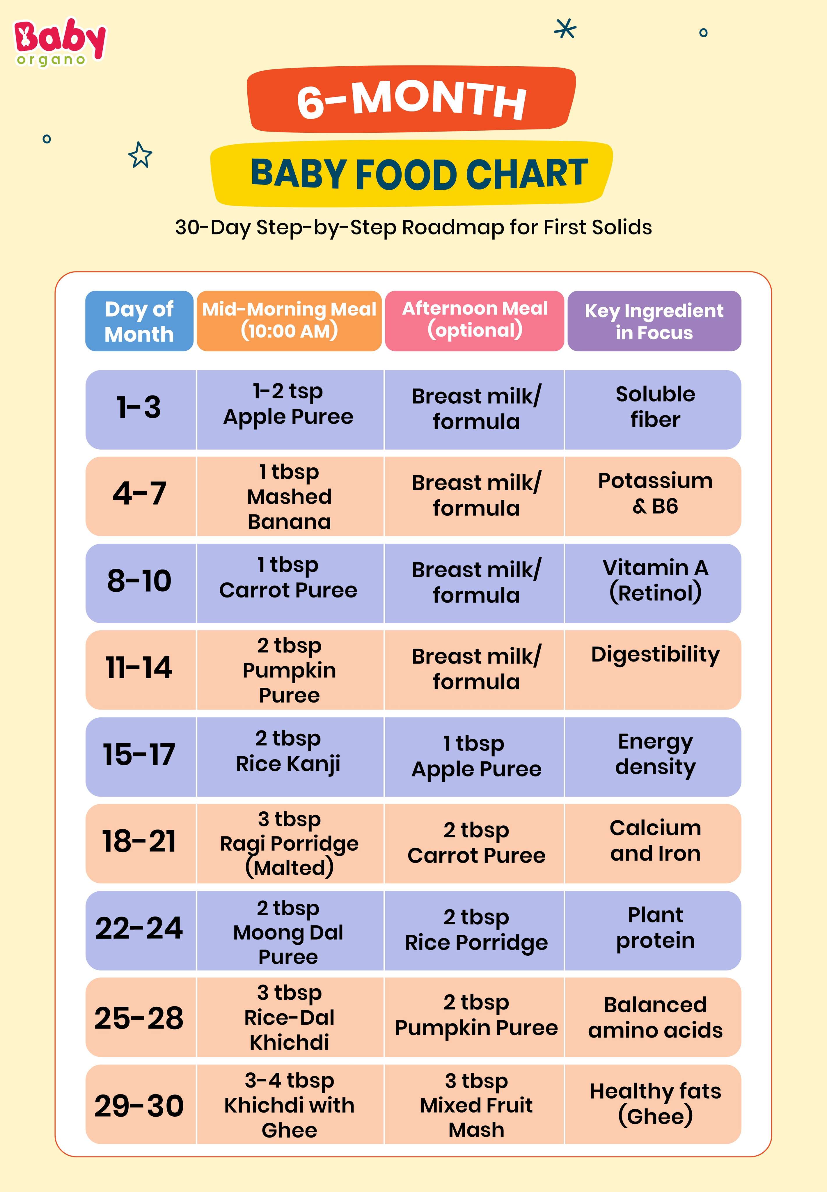 6-Month Baby Food Chart: First Foods, Exact Portions & Expert Feeding Tips for First-Time Parents