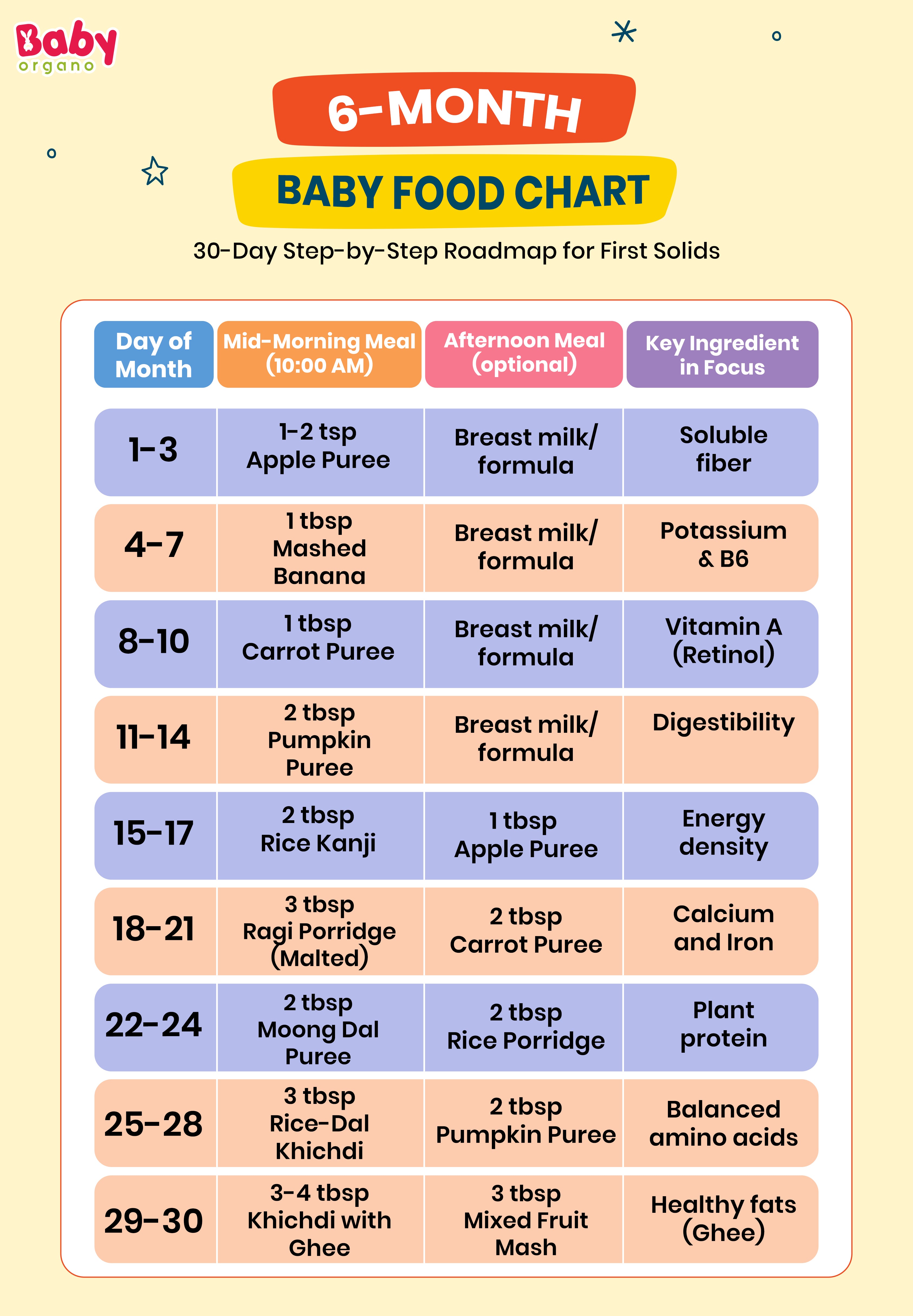 6Month Baby Food Chart (Indian) First Foods, Portions & Feeding Tips