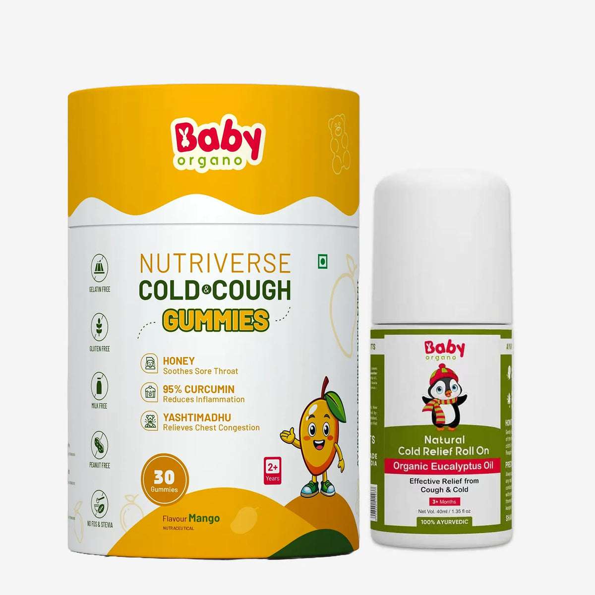 Cold Relief Combo for Kids | Nutriverse Cold & Cough Gummies (30 Gummies/Pack) + Natural Cold Relief Roll-On