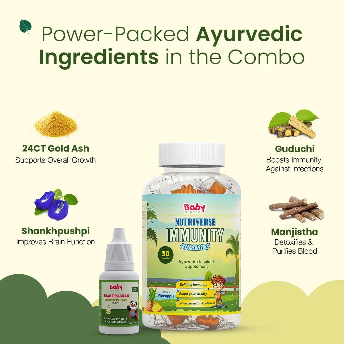Natural Immunity Essentials | Nutriverse Immunity Gummies | Baalprashan Suvarnaprashan Drops | Support immunity & wellness