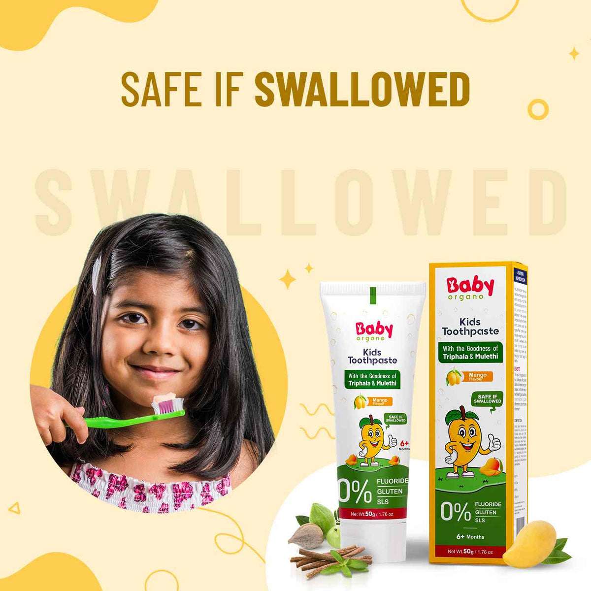 Healthy Teeth & Gums | Herbal Kid's Toothpaste | Mango Flavour | 6 Months +