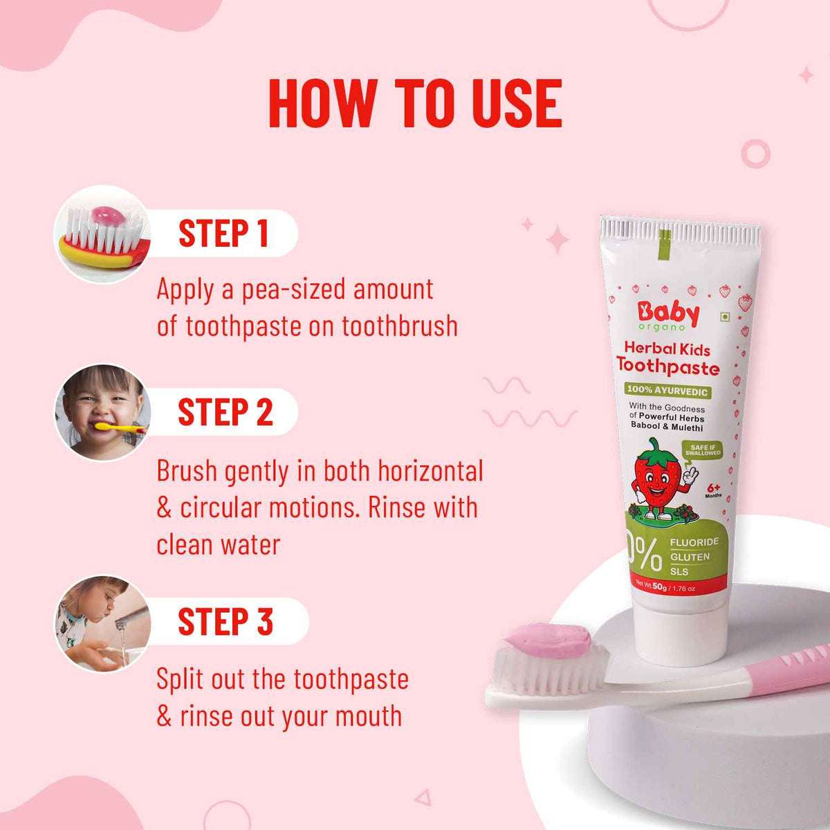 Healthy Teeth & Gums | Herbal Kid's Toothpaste | Strawberry Flavour | 6 Months +