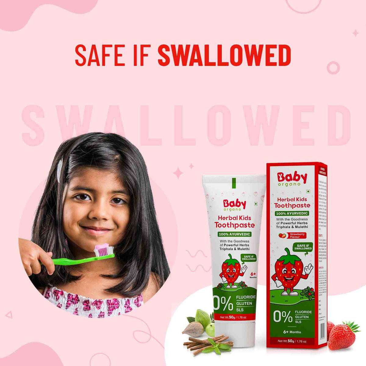 Healthy Teeth & Gums | Herbal Kid's Toothpaste | Strawberry Flavour | 6 Months +