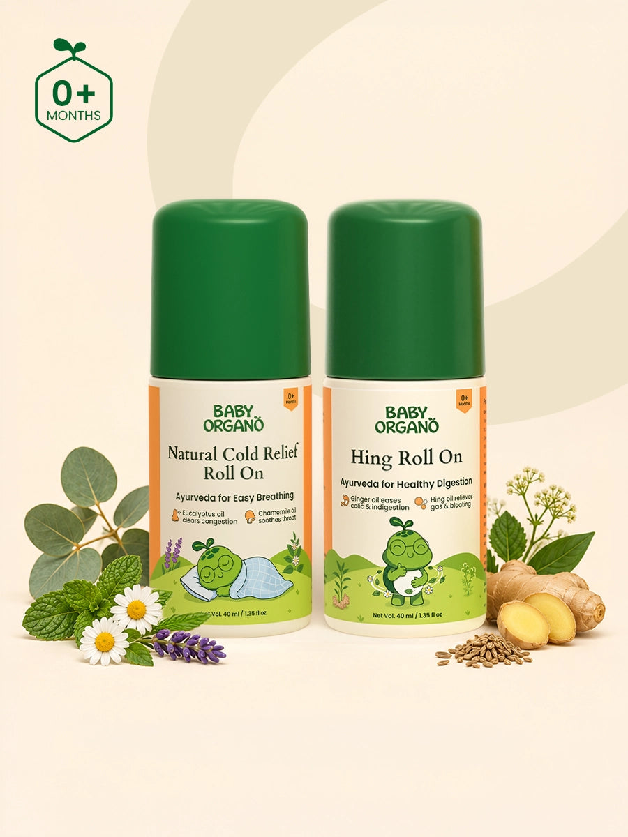 Kids Cough & Colic Roll-On Combo for Kids | Natural Cold Relief Roll-On (40ml) Hing Roll-On (40ml)