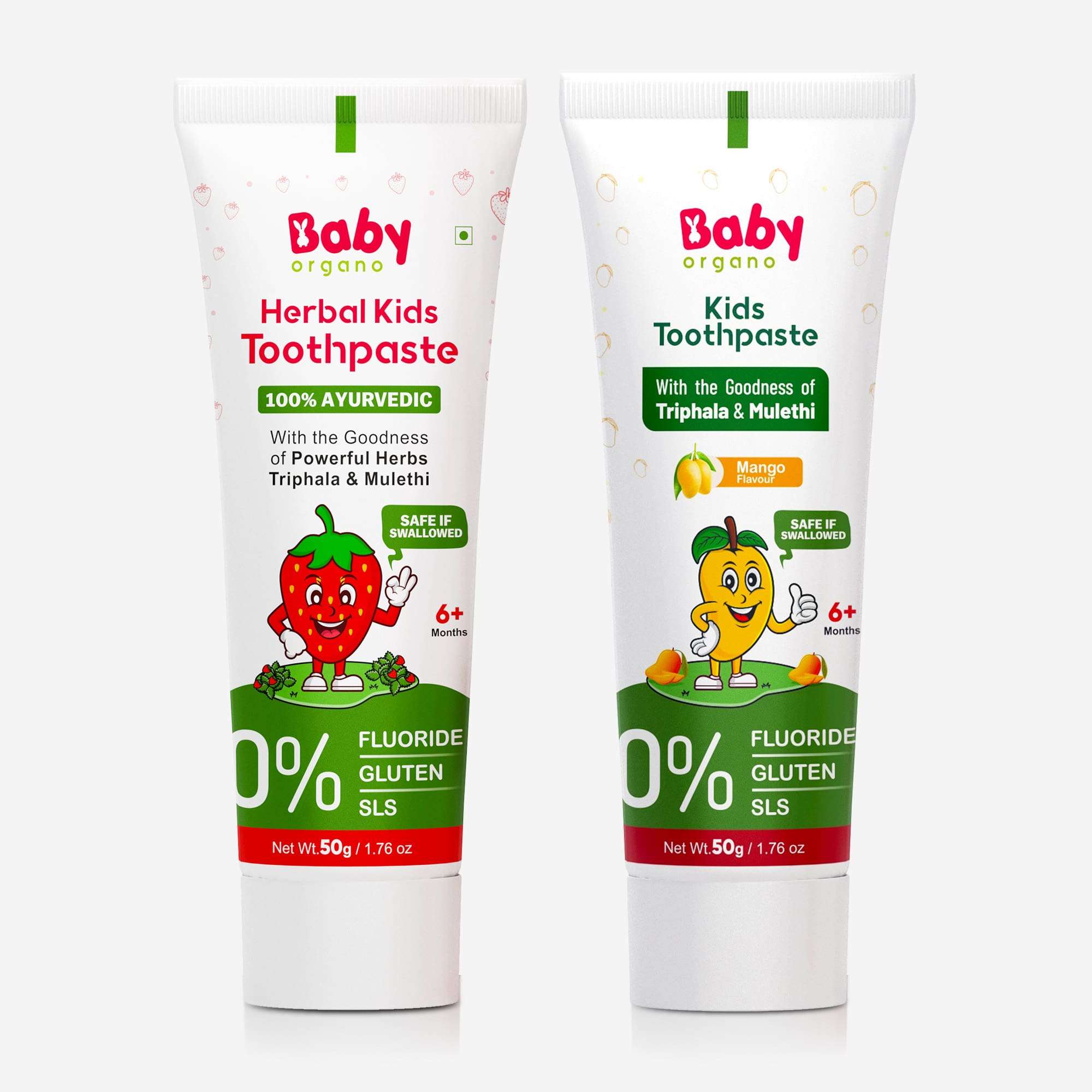 Natural Oral Care Combo for Kids | Herbal Kids Toothpaste Mango Flavour | Herbal Kids Toothpaste Strawberry Flavour | Healthy teeth and strong gums