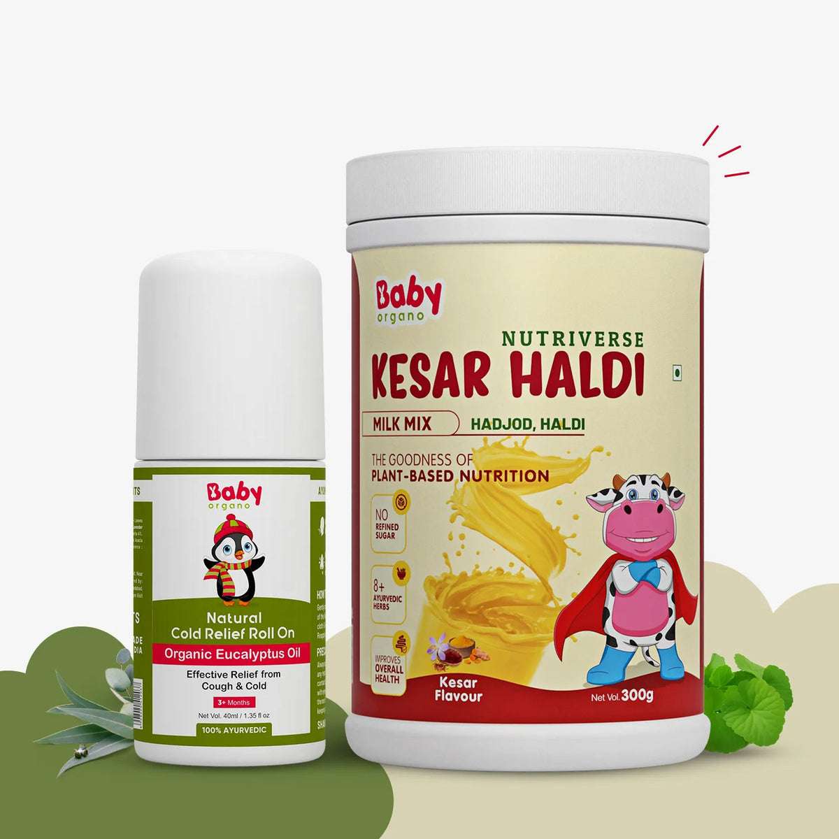 Immunity, Growth, & Cold Relief Combo | Nutriverse Kesar Haldi Milk Mix & Natural Cold Relief Roll On | Supports immunity | Mess-free cold relief for kids