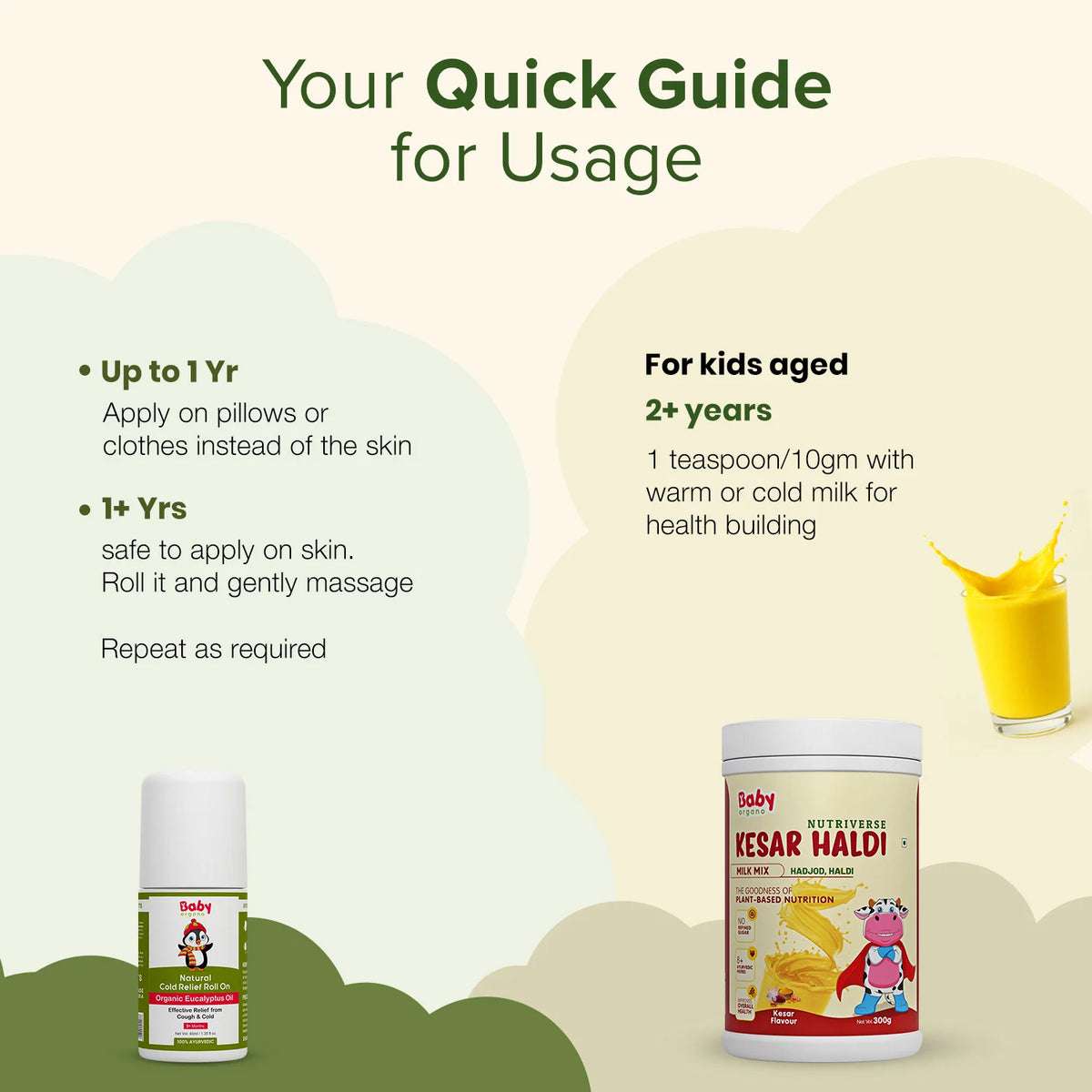 Immunity, Growth, & Cold Relief Combo | Nutriverse Kesar Haldi Milk Mix & Natural Cold Relief Roll On | Supports immunity | Mess-free cold relief for kids