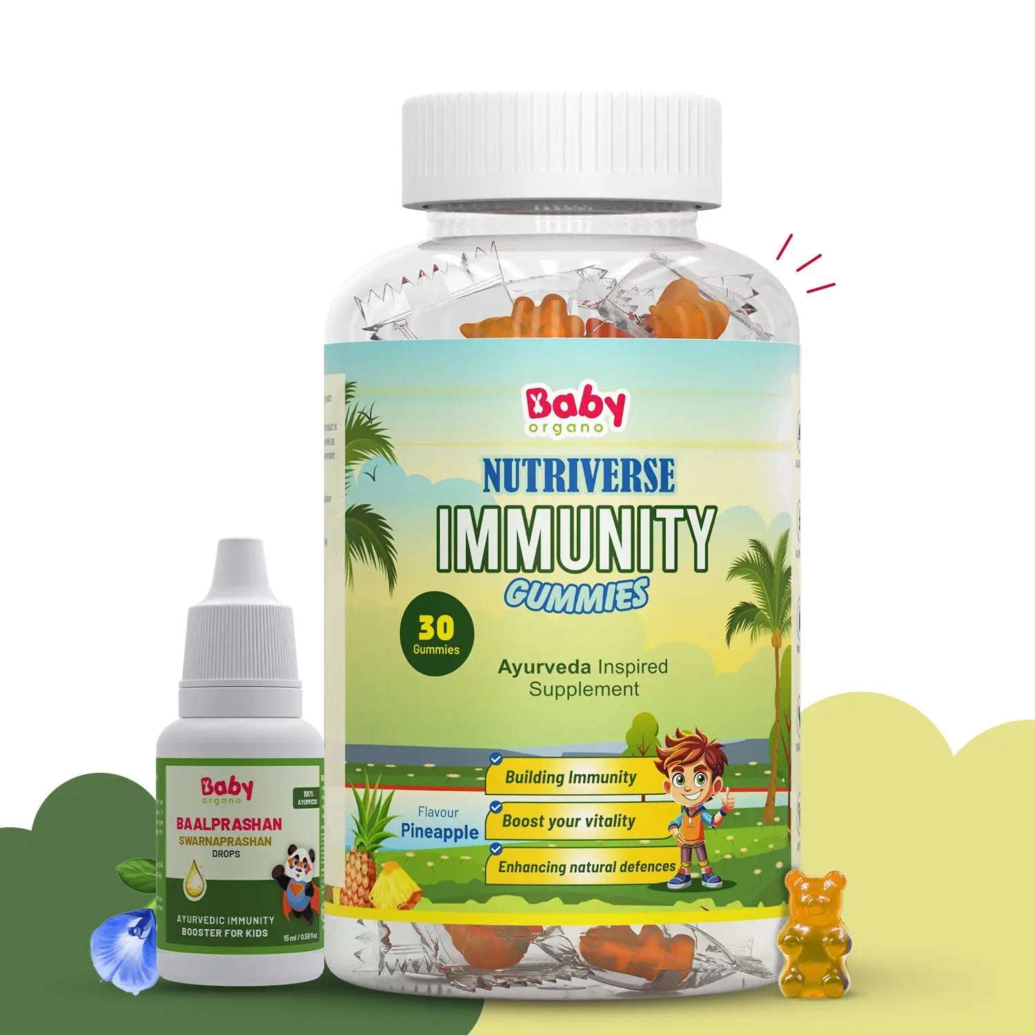 Natural Immunity Essentials | Nutriverse Immunity Gummies | Baalprashan Suvarnaprashan Drops | Support immunity & wellness