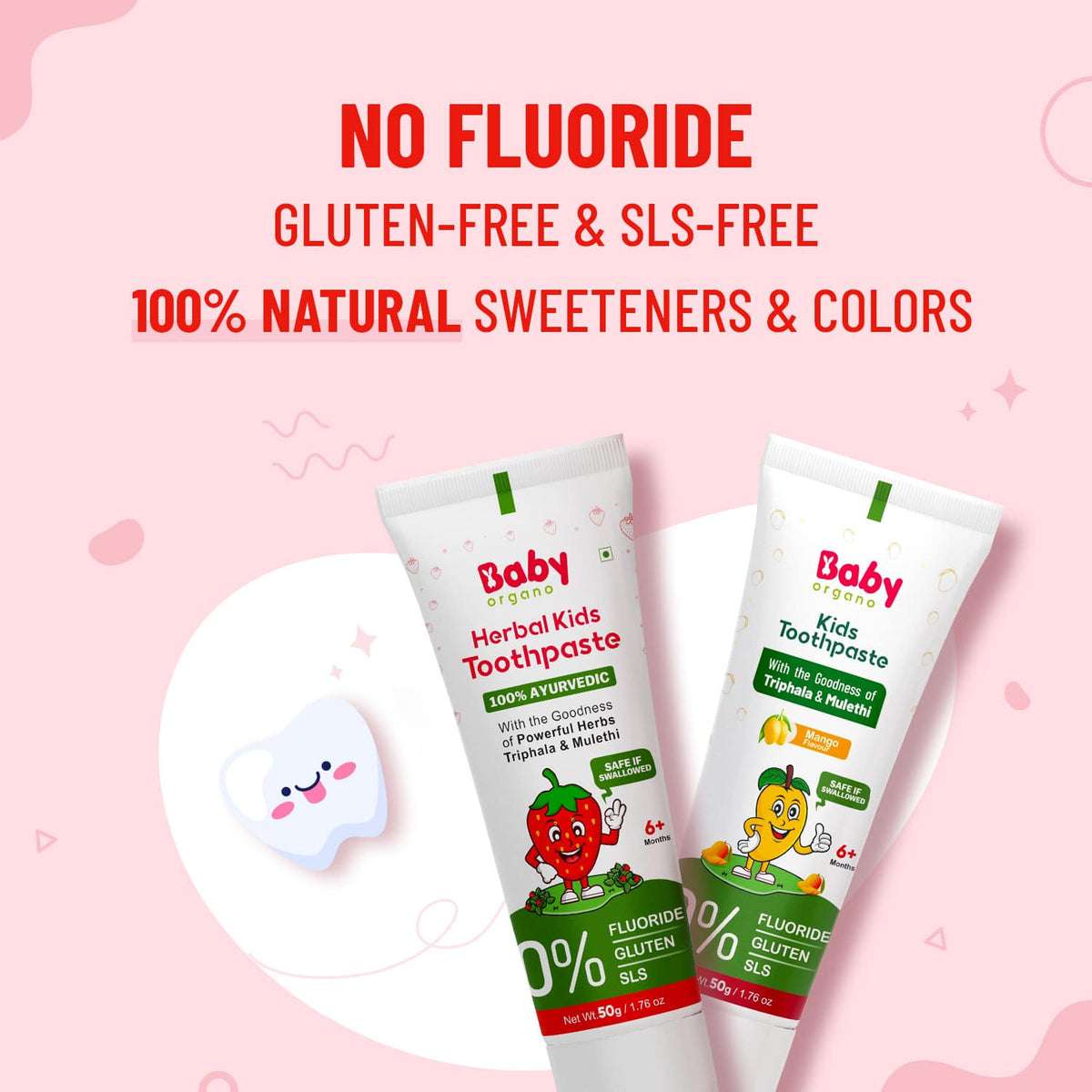 Natural Oral Care Combo for Kids | Herbal Kids Toothpaste Mango Flavour | Herbal Kids Toothpaste Strawberry Flavour | Healthy teeth and strong gums