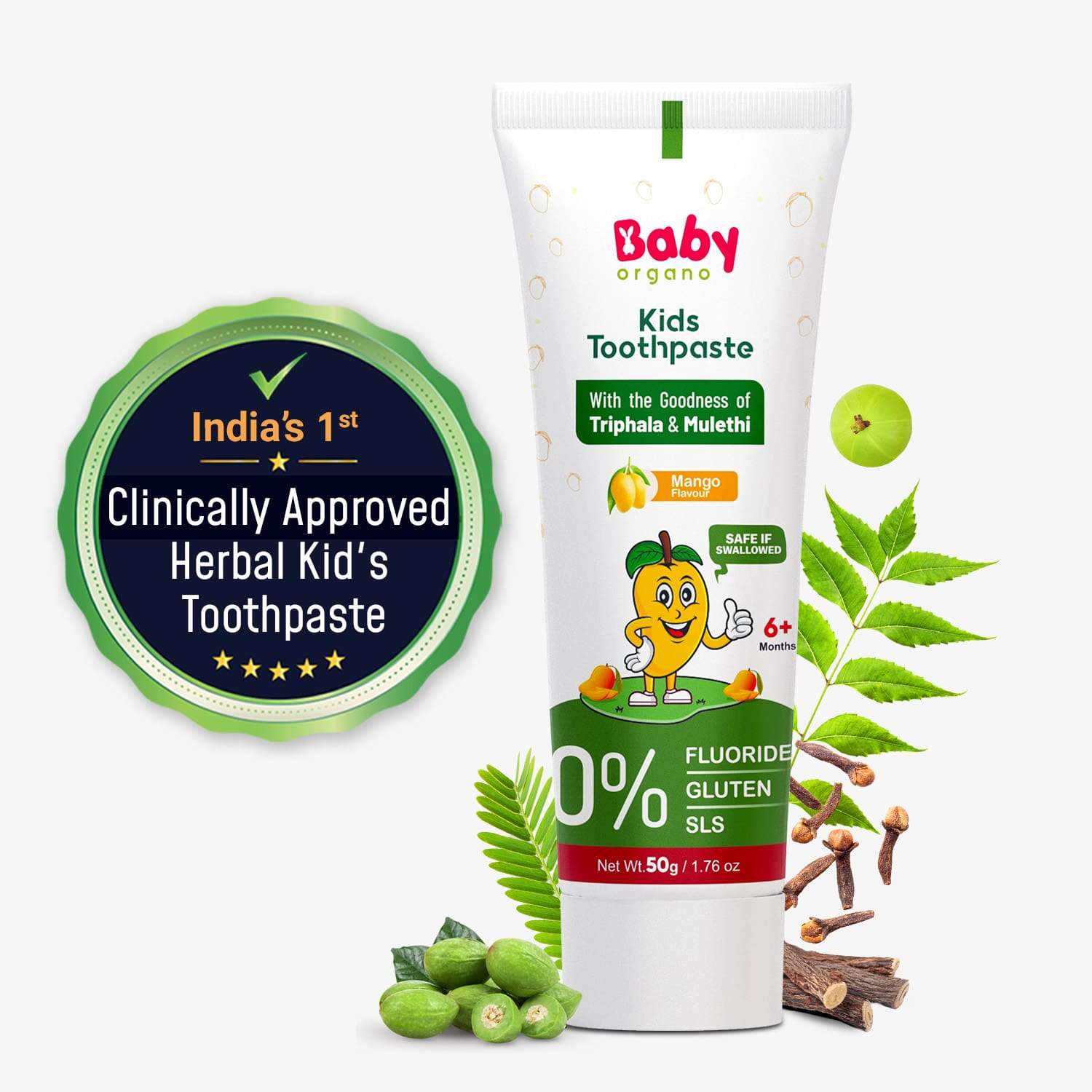 Healthy Teeth & Gums | Herbal Kid's Toothpaste | Mango Flavour | 6 Months +