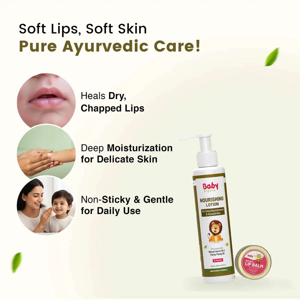 Natural Lip & Skincare Combo for Kids | Natural Lip Balm for Soft Lips| Nourishing Baby Lotion for Nourished Skin | 0-15 Years