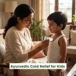 Mother applying Ayurvedic Natural Cold Relief Roll On to a child's chest, demonstrating the safe and gentle application for kids.
