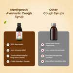Comparison chart between Baby Organo Kanthprash Ayurvedic cough syrup and chemical-based syrups showing 100% natural and non-drowsy benefits for kids.