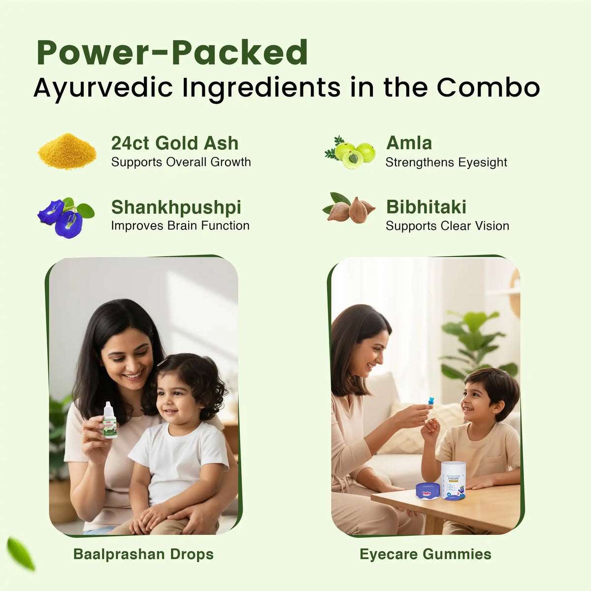 Immunity Plus Eye Care Combo for Kids | Nutriverse Eye Care Gummies (30 Gummies/Pack) + Baalprashan Swarnaprashan Drops
