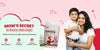 Mother hugging happy child with BabyOrgano Baalprashan and Chocovita – Tasty nutrition and immunity booster for kids
