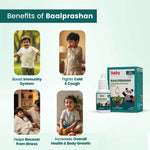 Benefits of Baalprashan Swarnaprashan Tulsi drops: Boost Immunity System, Fights Cold and Cough, Helps Recover from illness, and Increases Overall Health.