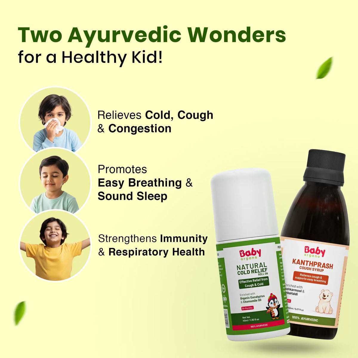 Natural Cold Shield Combo for Kids| Kanthprash Cough Syrup + Natural Cold Relief Roll-On