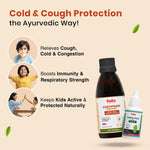 BabyOrgano Kanthprash Cough Syrup and Panch Tulsi Drops combo bottle, illustrating natural Ayurvedic protection against cold, cough, and congestion for kids.