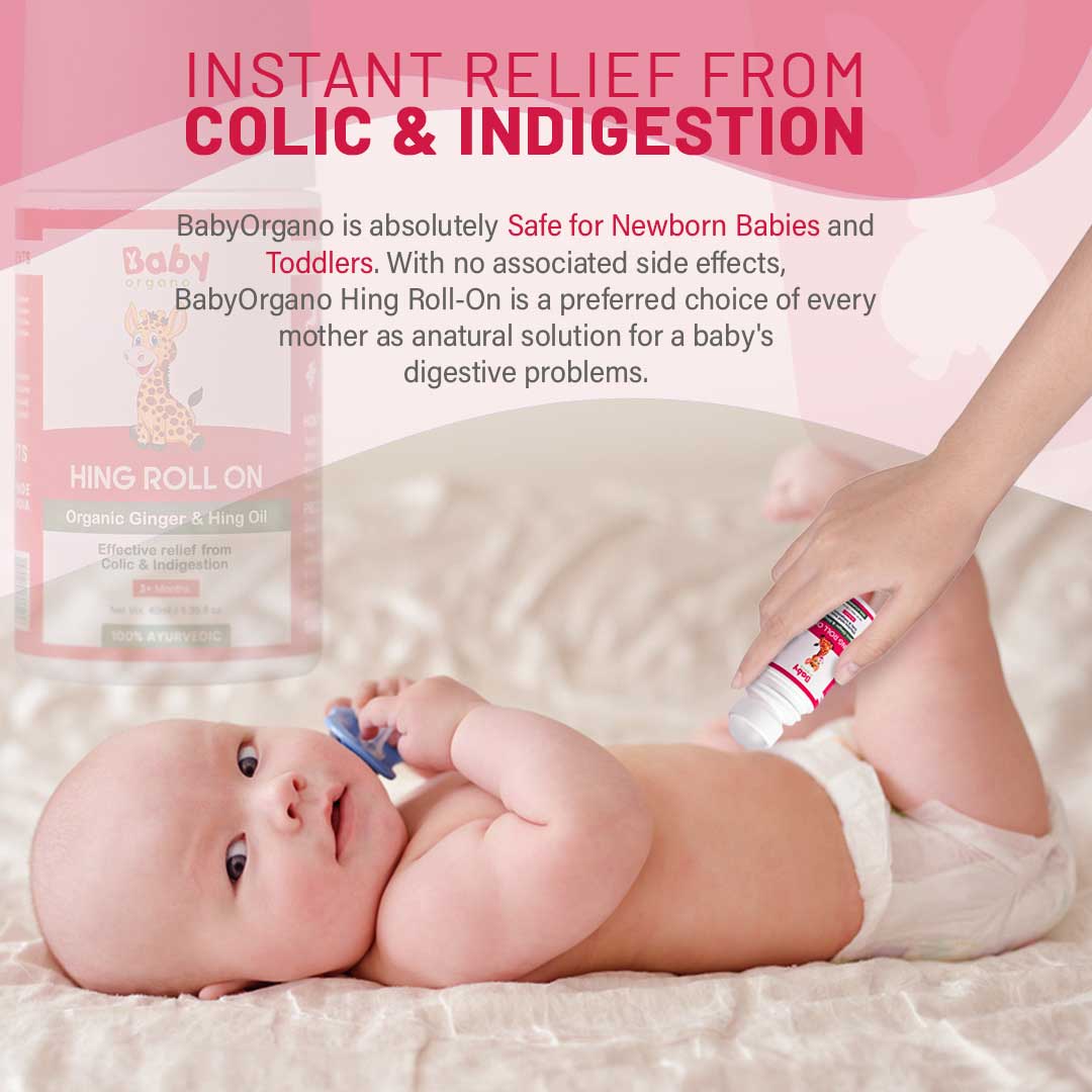 BabyOrgano Hing Roll On for Colic, Constipation and Indigestion in Infants and Kids -100% Ayurvedic