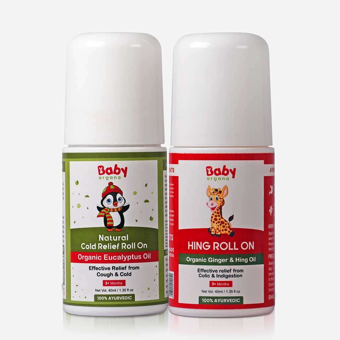 BabyOrgano Kid's Cough and Colic Roll On Combo | Cold Roll on (40ml) + Hing Roll on (40ml)