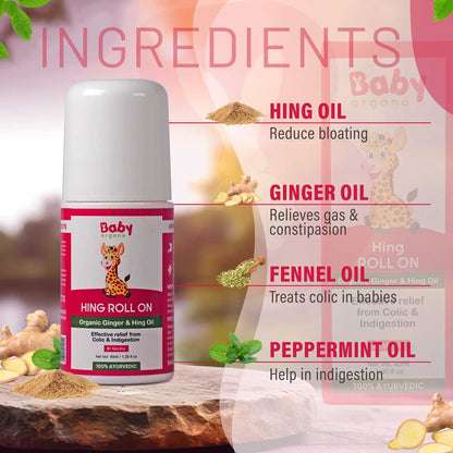BabyOrgano Hing Roll On for Colic, Constipation and Indigestion in Infants and Kids -100% Ayurvedic