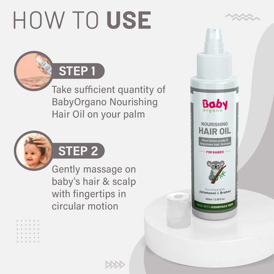Steps to Use BabyOrgano Ayurvedic Baby Hair Oil