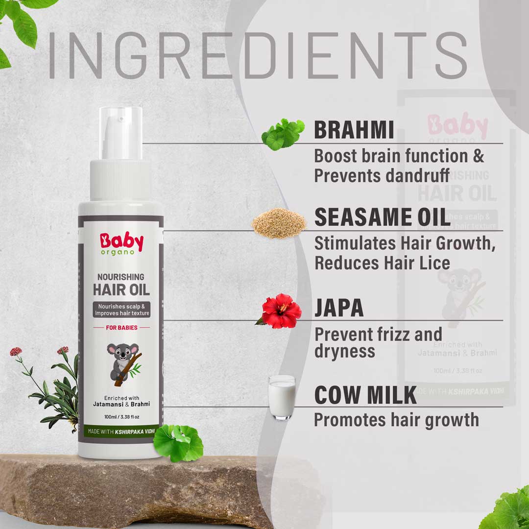 BabyOrgano Nourishing Hair Oil | Made with Ksheer Paak Vidhi | Enriched With Jatamansi & Brahmi| Ayurvedic Baby Hair Oil | Safe for Babies