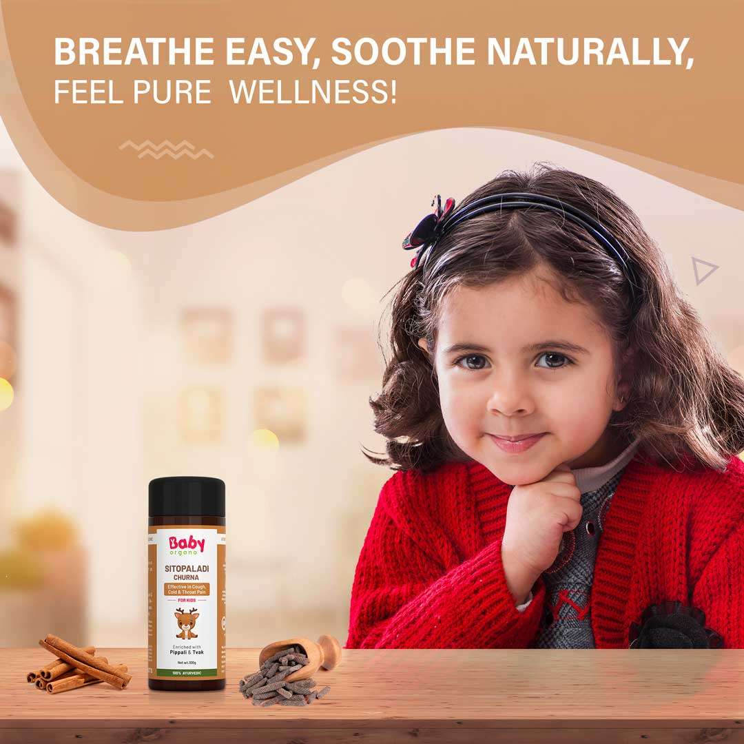 BabyOrgano Sitopaladi Churna For Kids | Contains Pippali & Tvak | Effective in Kid's Cough Naturally | Safe For Kids | 100% Ayurvedic