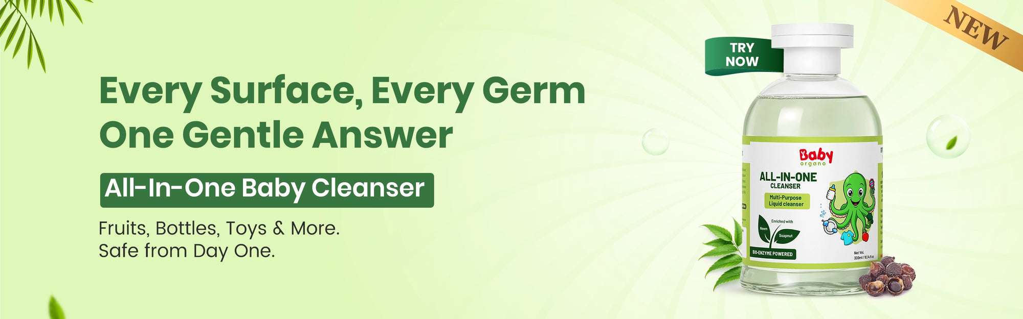 BabyOrgano All-in-One Baby Cleanser for babycare and kids care – safe cleanser for fruits, bottles and toys