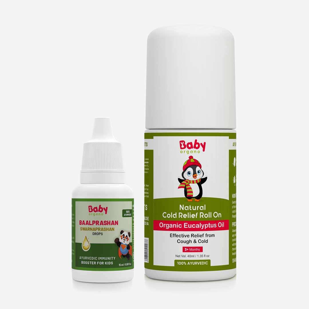 BabyOrgano Natural Cold Care Combo | Swarnaprashan Drops + Cold Roll on | Boosts Immunity and Relieve Cold in Kids