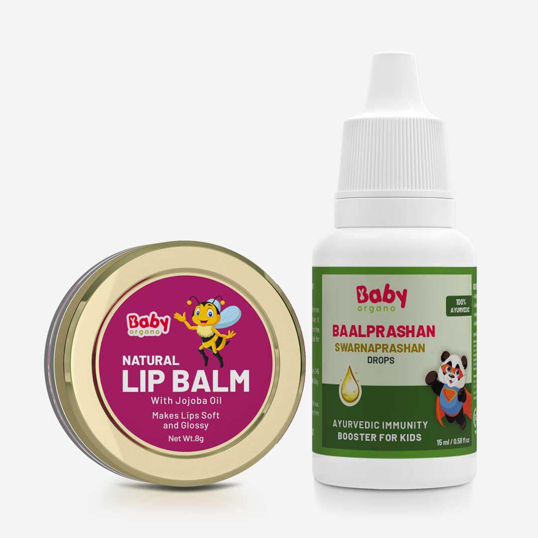 BabyOrgano ayurvedic Lip Care Balm and Swarnaprashan Drops Combo for Kids | Natural Lip Balm (8g) + Swarnaprashan Drops (15ml) | 100% Safe for Babies
