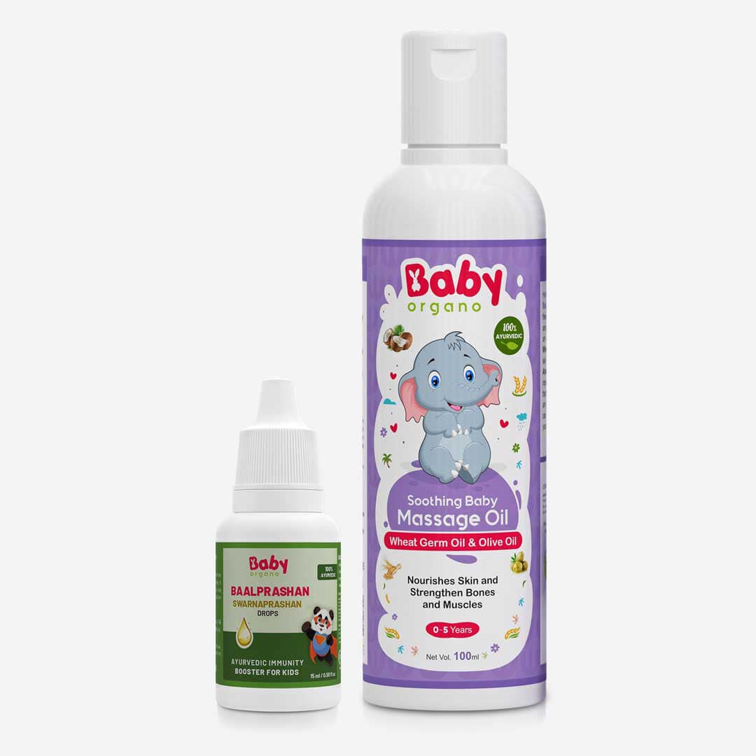 BabyOrgano Swarnaprashan Drops and Baby Massage Oil Combo | Swarnaprashan Drops (15ml) + Baby Massage Oil (100ml) | Safe for Babies