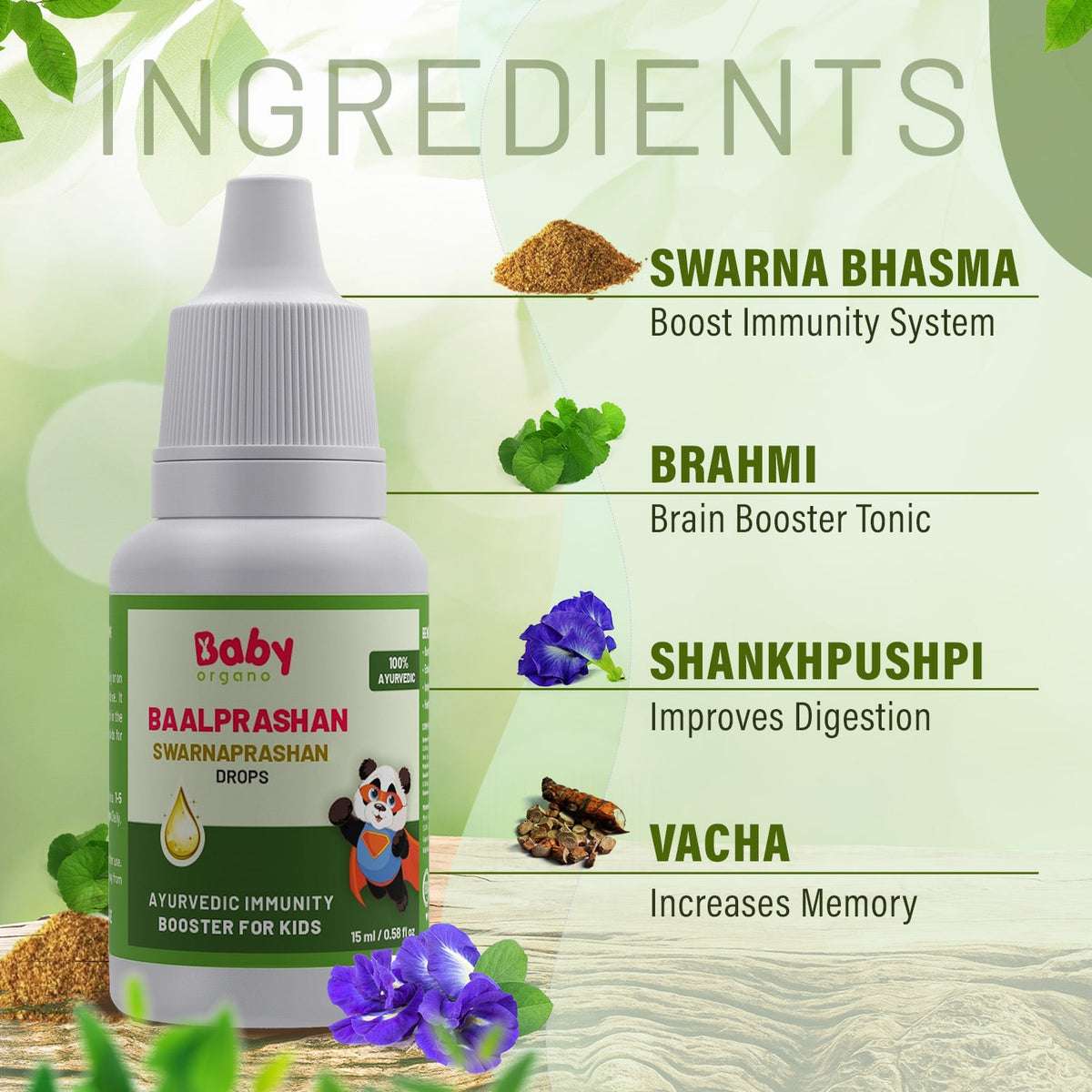 BabyOrgano Best Brain Booster Combo For Kids | Swarnaprashan Drops (15ml) + Ayurvedic Brain Booster Shankhpushpi Syrup (200ml)