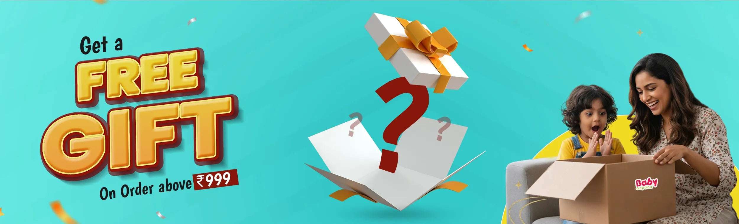 BabyOrgano special offer for kids care and babycare: Get a free surprise gift on all orders above ₹999.