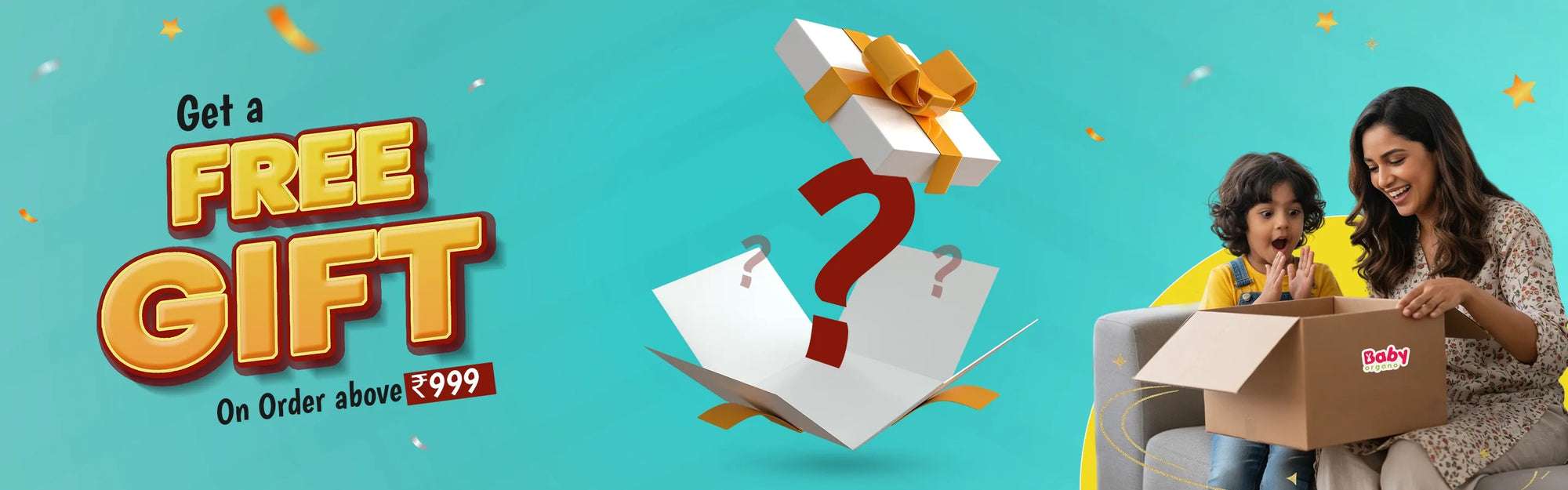 BabyOrgano special offer for kids care and babycare: Get a free surprise gift on all orders above ₹999.