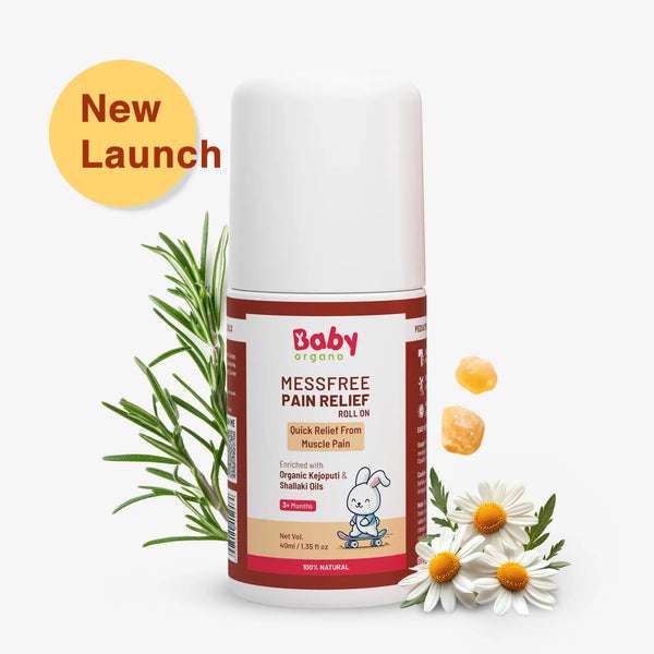 BabyOrgano natural mess-free roll-on for growing pains and muscle relief for kids.