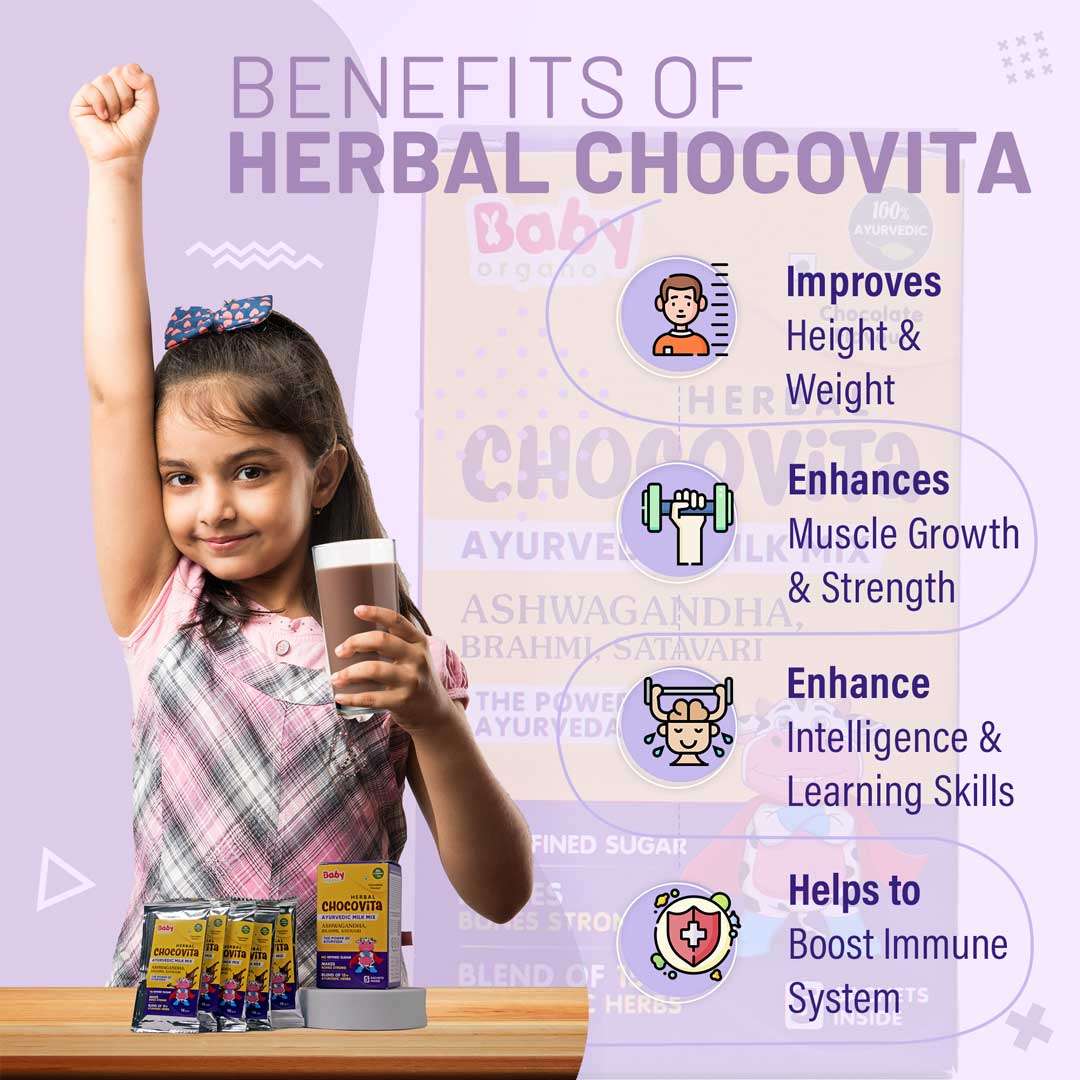Kid's Immunity Booster and Height & Weight Gain Trial Combo | Swarnaprashan Drops + Herbal Chocovita Trial Pack | 100% Bases on Ayurveda
