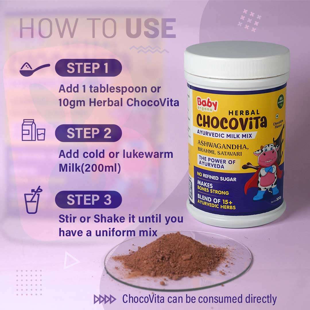 BabyOrgano Herbal Chocovita Health & Nutrition Drink | 100% Ayurvedic Herbs | No Refined Sugar | Make Bones Strong | Supports Weight & Height Gain | FDCA Approved
