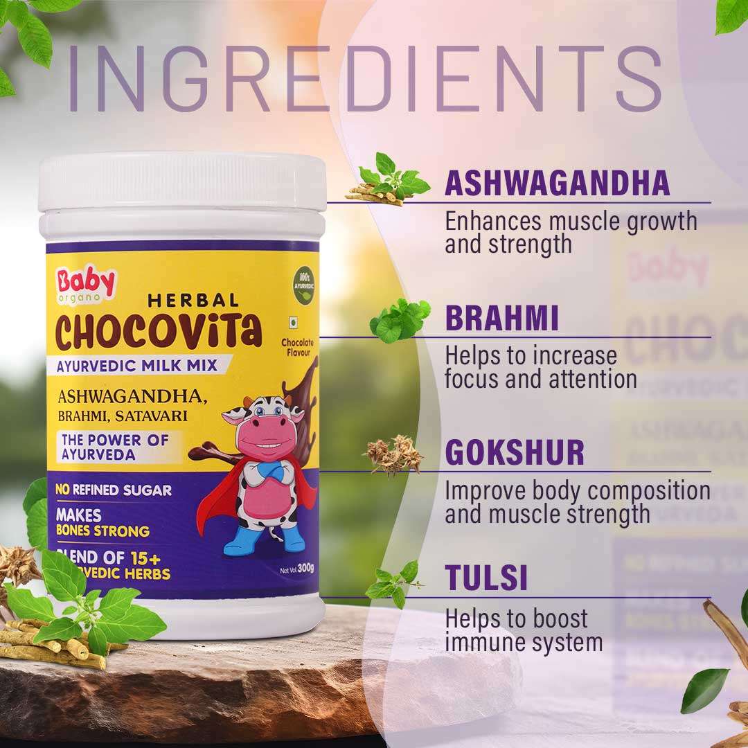 BabyOrgano Herbal Chocovita Health & Nutrition Drink | 100% Ayurvedic Herbs | No Refined Sugar | Make Bones Strong | Supports Weight & Height Gain | FDCA Approved
