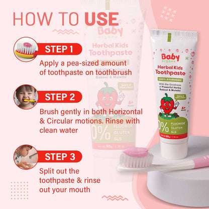 BabyOrgano Ayurvedic Toothpaste for Kids | Babool, Mulethi & Other Useful Herbs | Strawberry Flavour, Fluoride Free, SLS Free, 100% Ayurvedic, FDCA Approved
