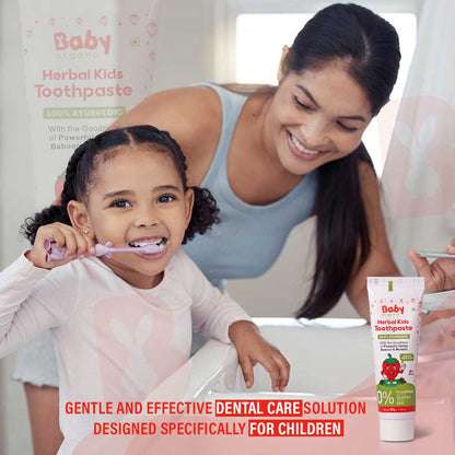 BabyOrgano Ayurvedic Toothpaste for Kids | Babool, Mulethi & Other Useful Herbs | Strawberry Flavour, Fluoride Free, SLS Free, 100% Ayurvedic, FDCA Approved