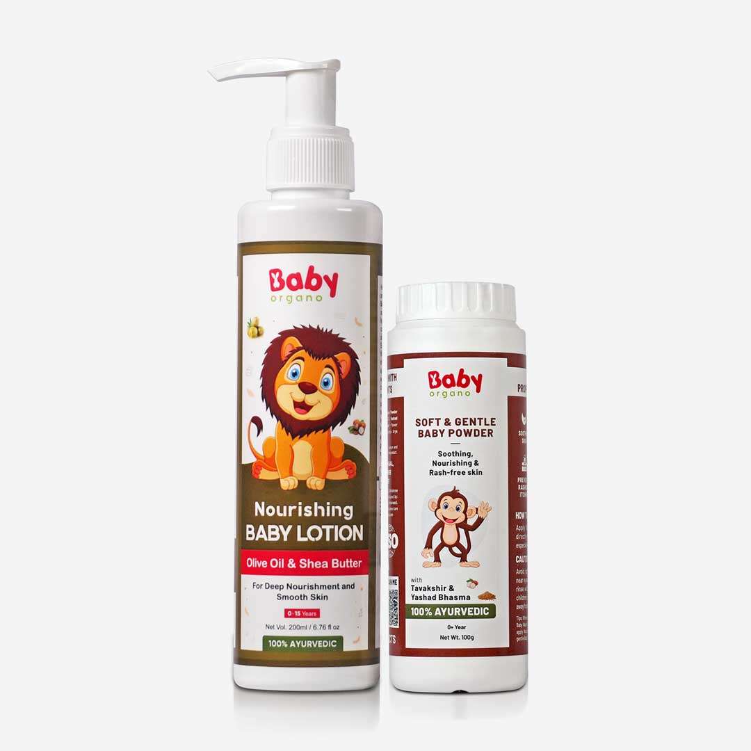 BabyOrgano Special Skin Care Combo for Kids | Nourishing Baby Lotion (200ml) + Soft & Gentle Baby Powder (100g)