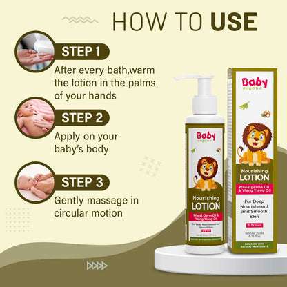 BabyOrgano - Non Sticky Nourishing Baby Lotion for Deep Nourishment and Smooth Skin, Non-Sticky Formula, 100% Ayurvedic