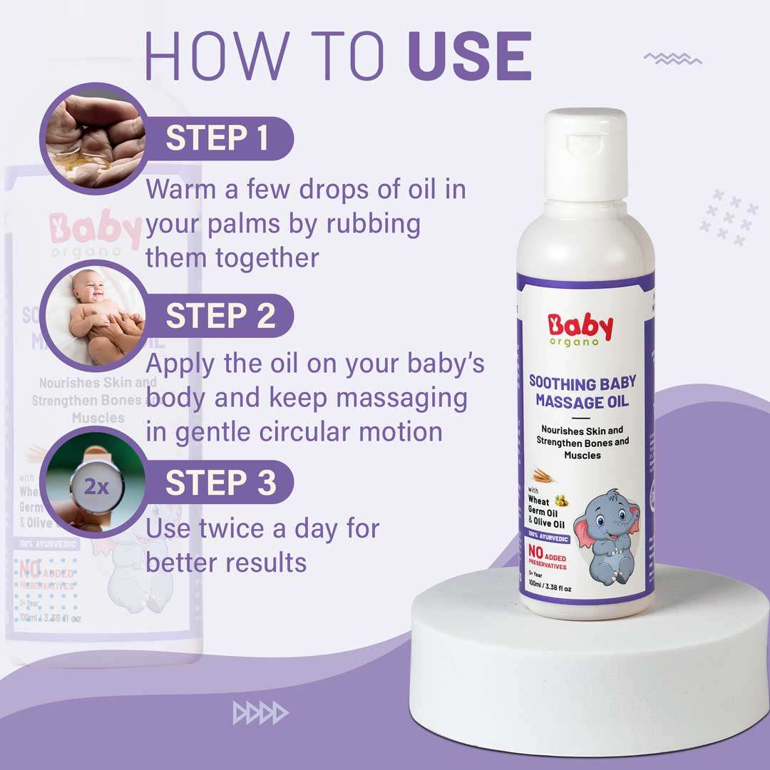 Steps to use Babyorgano Ayurvedic Baby Massage Oil Ingredients